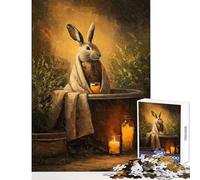Puzzle for Adults 1000 Pieces Rabbit in Tub with Drink Painting Practical Game Stress Reliever Toy Wall Decor Artists Collection, Fine Art (50X75cm)