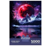 Puzzle for Adults 1000 Pieces Red Moon Over Mountains Puzzles for Adults Relaxing Games Precision Cutting Parent-child Interaction 38x26cm/1000pcs