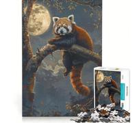 Puzzle for Adults 1000 Pieces Red Panda Moon Tree Night Relaxing Games Fun Activities at Home with Matching Poster And Trivia Sheet 38x52cm