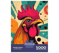 Puzzle for Adults 1000 Pieces Retro Rooster Illustration Vibrant Rooster Striking Pop Art Farm Animal Print Jigsaw for Adults Family Games Home Decoration Unique Gifts for Birthday And Christmas 38x