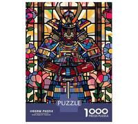 Puzzle for Adults 1000 Pieces Samurai in Stained Glass with Flowers Jigsaws for Adults Family Game Perfect Decoration Unique Gifts for Birthday And Christmas 52x38cm/1000pcs