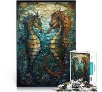 Puzzle for Adults 1000 Pieces SeaHorses Stained Glass Herausforderndes Spiel Einzigartige Geburtstags- und Geschenkideen75x50cm