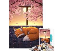 Puzzle for Adults 1000 Pieces Sleeping Fox Under Cherry Blossoms Learning Educational Toys Family Games Learning Educational Secret Santa Gifts (Size 50x75cm)