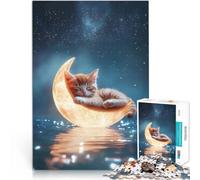 Puzzle for Adults 1000 Pieces Sleeping Kitten on the Moon Spiele Spielzeug Geschenk mit passendem Poster und Quizblatt52x38cm