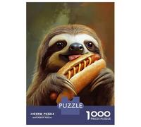 Puzzle for Adults 1000 Pieces Sloth Eating Hot Dog Adult Jigsaw Puzzle Hands-on Game Precision Cutting for Is Ideal As A Gift 52x38cm/1000pcs