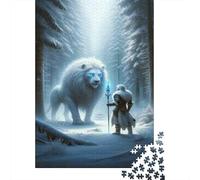 Puzzle for Adults 1000 Pieces Snowy Forest Fantasy Lion Vs. Warrior Adult Jigsaw Brain Teaser Game Staycation Kill Time Parent-child Interaction 52x38cm/1000pcs