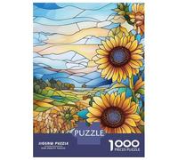 Puzzle for Adults 1000 Pieces Stained Glass Sunflowers Adult Jigsaw Puzzle Hands-on Game Precision Cutting for Is Ideal As A Gift 70x50cm/1000pcs