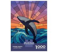 Puzzle for Adults 1000 Pieces Stained Glass Whale Leaping from Ocean Puzzles for Adults Relaxing Games Precision Cutting Parent-child Interaction 52x38cm/1000pcs
