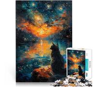 Puzzle for Adults 1000 Pieces Starry Night sunset cat Herausforderndes Spiel denn eignet sich ideal als Geschenk für die ganze Familie52x38cm