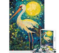 Puzzle for Adults 1000 Pieces Stork Under Moonlight Practical Game Stress Reliever Toy Wall Decor Artists Collection, Fine Art (38X26cm)