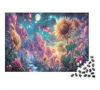 Puzzle for Adults 1000 Pieces, Sunflowers Bloom Under Starry Sky, Impossible Hard Difficult Challenging, Home Decoration, Gift for Men & Women 38x26cm/1000pcs