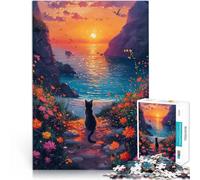 Puzzle for Adults 1000 Pieces Sunset Cat by the Sea Pädagogisches Spielzeug zum Stressabbau Eltern-Kind-Interaktion38x26cm