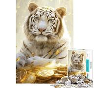 Puzzle for Adults 1000 Pieces Tiger Gold Coins Help The Brain Exercise Presents for Women Anti-Stress Toys for Ages 14 And over (50x75cm)