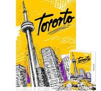 Puzzle for Adults 1000 Pieces Toronto Cityscape Illustration Hands-on Game Difficult Hard Home Decoration Toys Artists Collection, Fine Art (50X75cm)