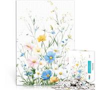 Puzzle for Adults 1000 Pieces Watercolor Wildflowers Herausforderndes Spielspielzeug mit passendem Poster und Quizblatt75x50cm
