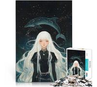 Puzzle for Adults 1000 Pieces White-Haired Girl with Dolphin Constellation Intellectual Game Unique Home Decor and Gifts 26x38cm