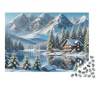 Puzzle for Adults 1000 Pieces, Winter Cabin by The Lake, Beautiful Scenery, Impossible Hard Difficult Challenging, Home Decoration, Gift for Men & Women 70x50cm/1000pcs