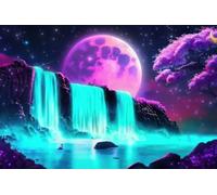 Puzzle for Adults 1500 Pieces Waterfall Cherry Blosso Under the Night Sky 57x87cm