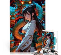 Puzzle for Adults 2000 Pieces Anime Girl with Dragons Herausforderndes Spiel mit vollständig ineinander greifenden, zufällig geformten Teilen70x100cm