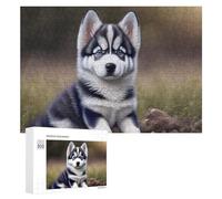Puzzle for Adults 300 PCS Adorable Siberian Husky Puppy Puzzle for Adults Brain Teaser Game Difficult Challenge for Is Ideal As A Gift 300 PCS