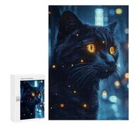 Puzzle for Adults 300 PCS Black Cat with Glowing Eyes Adult Jigsaw Puzzles Hand Speed Race Parent-child Interaction Deal As Gifts for The Whole Family 300 PCS