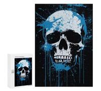 Puzzle for Adults 300 PCS Blue Splash Skull Artwork Puzzle for Adults Brain Teaser Game Difficult Challenge for Is Ideal As A Gift 300 PCS