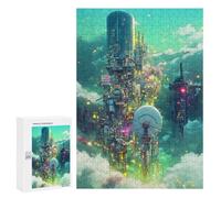 Puzzle for Adults 300 PCS Cloud Cityscape Futuristic Skyline Puzzle for Adults Brain Teaser Game Difficult Challenge for Is Ideal As A Gift 300 PCS
