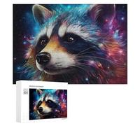 Puzzle for Adults 300 PCS Colorful Cosmic Raccoon Portrait Puzzle for Adults Brain Teaser Game Difficult Challenge for Is Ideal As A Gift 300 PCS