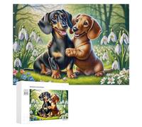 Puzzle for Adults 300 PCS Dachshunds in Spring Flowers Puzzle for Adults Brain Teaser Game Difficult Challenge for Is Ideal As A Gift 300 PCS