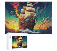 Puzzle for Adults 300 PCS Fantasy Sailing Ship at Sunset Puzzle for Adults Brain Teaser Game Difficult Challenge for Is Ideal As A Gift 300 PCS