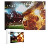 Puzzle for Adults 300 PCS Flaming Soccer Kick in Stadium Lights Puzzle for Adults Brain Teaser Game Difficult Challenge for Is Ideal As A Gift 300 PCS