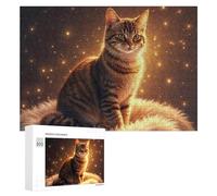 Puzzle for Adults 300 PCS Golden Tabby Cat Glow Puzzle for Adults Brain Teaser Game Difficult Challenge for Is Ideal As A Gift 300 PCS