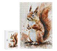 Puzzle for Adults 300 PCS Red Squirrel Watercolor Adult Jigsaw Puzzles Hand Speed Race Parent-child Interaction Deal As Gifts for The Whole Family 300 PCS