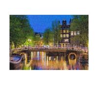 Puzzle for Adults 38x26cm/1000pcs Amsterdam Night Canal Scene Puzzle for Adults Brain Teaser Game Difficult Challenge for Is Ideal As A Gift 38x26cm/1000pcs