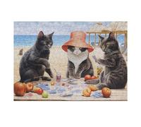 Puzzle for Adults 38x26cm/1000pcs Beach Cats Playing Cards Puzzle for Adults Brain Teaser Game Difficult Challenge for Is Ideal As A Gift 38x26cm/1000pcs