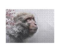Puzzle for Adults 38x26cm/1000pcs Japanese Macaque Portrait with Floral Overlay Jigsaw Puzzle Fun Games Wall Decoration Unique Gifts for Birthday And Christmas 38x26cm/1000pcs