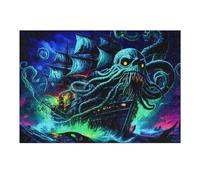 Puzzle for Adults 38x26cm/1000pcs Ominous Sea Monster Attacking Ship Puzzle for Adults Brain Teaser Game Difficult Challenge for Is Ideal As A Gift 38x26cm/1000pcs