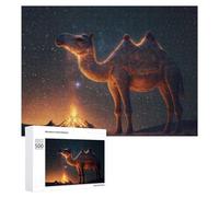 Puzzle for Adults 500 PCS Camel Under Starry Sky with Campfire Puzzle for Adults Brain Teaser Game Difficult Challenge for Is Ideal As A Gift 500 PCS