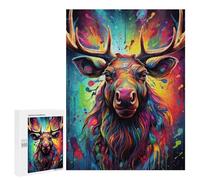 Puzzle for Adults 500 PCS Colorful Moose Portrait-5 Puzzle for Adults Brain Teaser Game Difficult Challenge for Is Ideal As A Gift 500 PCS