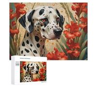 Puzzle for Adults 500 PCS Dalmatian Dog with Red Flowers Puzzle for Adults Brain Teaser Game Difficult Challenge for Is Ideal As A Gift 500 PCS