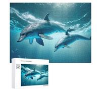 Puzzle for Adults 500 PCS Dolphins Swimming in Blue Ocean Puzzle for Adults Brain Teaser Game Difficult Challenge for Is Ideal As A Gift 500 PCS