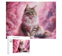Puzzle for Adults 500 PCS Fantasy Cat in Pink Flowers Puzzle for Adults Brain Teaser Game Difficult Challenge for Is Ideal As A Gift 500 PCS