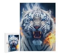 Puzzle for Adults 500 PCS Flaming White Tiger Portrait Puzzle for Adults Brain Teaser Game Difficult Challenge for Is Ideal As A Gift 500 PCS