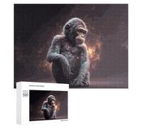 Puzzle for Adults 500 PCS Galactic Gorilla Cosmic Chimpanzee Portrait Puzzle for Adults Brain Teaser Game Difficult Challenge for Is Ideal As A Gift 500 PCS