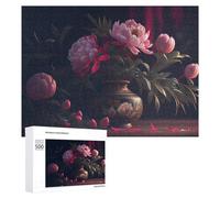 Puzzle for Adults 500 PCS Glowing Peony Bouquet Vase Decor Puzzle for Adults Brain Teaser Game Difficult Challenge for Is Ideal As A Gift 500 PCS