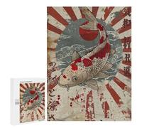 Puzzle for Adults 500 PCS Japanese Rising Sun Koi Puzzle for Adults Anti-Stress Toys Home Decoration Unique Gifts for Birthday And Christmas 500 PCS