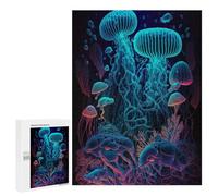 Puzzle for Adults 500 PCS Neon Jellyfish Glow Puzzle for Adults Brain Teaser Game Difficult Challenge for Is Ideal As A Gift 500 PCS