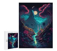 Puzzle for Adults 500 PCS Neon Jungle Moonlit Scene Puzzle for Adults Brain Teaser Game Difficult Challenge for Is Ideal As A Gift 500 PCS