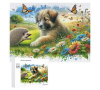 Puzzle for Adults 500 PCS Spring Flowers with Dog And Hedgehog Puzzle for Adults Brain Teaser Game Difficult Challenge for Is Ideal As A Gift 500 PCS