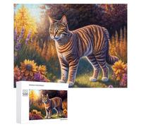 Puzzle for Adults 500 PCS Striped Cat in Flower Field Puzzle for Adults Brain Teaser Game Difficult Challenge for Is Ideal As A Gift 500 PCS